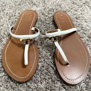 Tory Burch White and Tan Sandals
